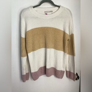 Striped Crewneck Sweater in Cream, Mustard & Dusty Pink XS